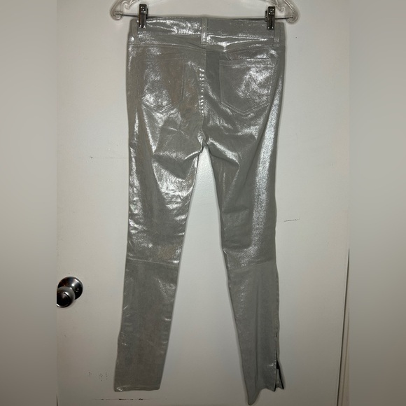 Nwot J BRAND Silver Genuine Lamb Leather skinny jeans silver shadow size 27 - Picture 6 of 13